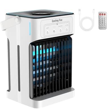 Climatiseur Mobile avec Télécommande, 1100 ML Double Moteur Rafraichisseur d'air avec 3 Vitesses & 3 Brumes, 2-8H Timer,USB &7 LED pour Chambre et Bureau