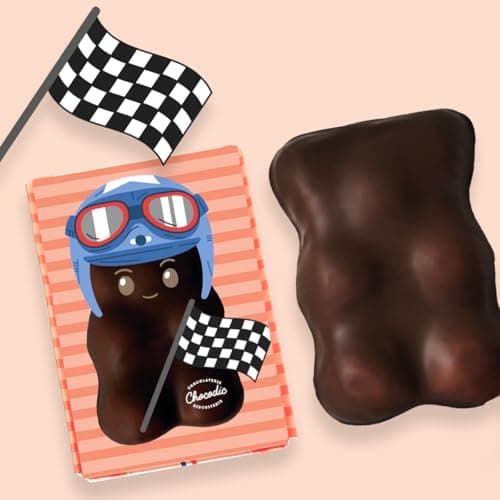 Ourson Guimauve XL | Guimauve Vanille enrobé de Chocolat Lait ou Noir | Anniversaire Remerciement Fête des Pères Plaisir d'offrir Saint Valentin Fête des Mères Pâques Noël (Pilote, Chocolat Noir)