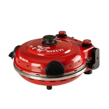 Ariete Pizza Four 919, Pizza 4 Minute, 5 Niveaux de Cuisson, Plaque Réfractaire Anti-Adhérente pour Le Réchauffage, Lames en Bois Incluses, Température Maximale de 400°C, 1200W, Rouge