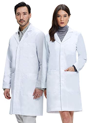 Dr. James Premium Blouse de laboratoire unisexe 100% coton pour hommes et femmes, poches pour téléphone et tablette, coupe classique, fermeture à pression (L (Hommes L/Femmes XL))