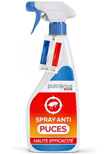 Patronus Spray Anti Puces Chat & Chien 500ml - Non Tachant & Sans Odeur - Traitement Anti Puces, Tiques, Acariens pour la Maison, Meubles & Textiles - Spray Anti Puce Maison Très Efficace