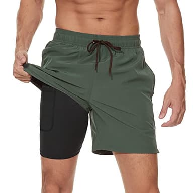 Arcweg Shorts de Bain Homme étanche Séchage Rapide 2 en 1 Maillot de Bain Homme avec Doublure de Compression Vert XXL (EU)