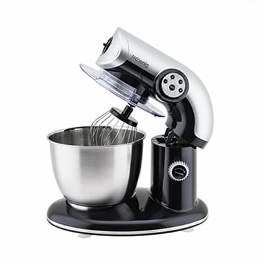 H.Koenig Robot Pétrin Professionnel Multifonctions 5.5L KM80 Noir Puissant 1000W, Robot Cuisine Pâtissier Pétrin 4 Vitesses, Fouet, Batteur, Crochet, Pétrisseur, Couvercle Anti-éclaboussure