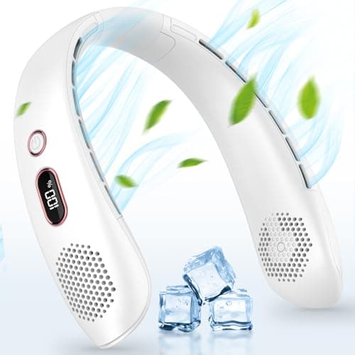 Joltix Ventilateur de Cou Portable, 3 Vitesses Ventilateur Mains Libres Sans Pale, USB Ventilateur Cou avec Affichage de Puissance LED, Petit Ventilateur Refroidissement pour Domicile, Bureau, Voyage