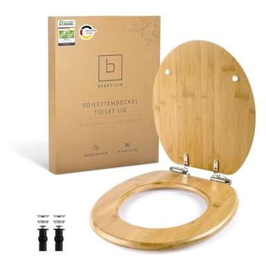 Benkstein® Abattant de WC en bambou avec système d'abaissement automatique - Abattant de WC antibactérien - Quick Release pour un nettoyage facile - Montage facile - Robuste et durable - Couvercle de
