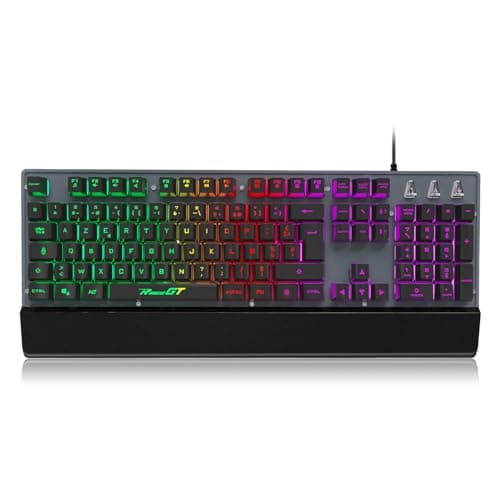 RaceGT Clavier Gamer Ergonomique-Clavier Gaming à USB Filaire, Rétro-Éclairage LED Multicolore, Repose-Poignet Amovible, FR AZERTY,12 Raccourcis Multimédia