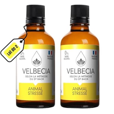 Velbecia® - Fleurs du Dr Bach Animal stressé 50 ml +1 OFFERT - SANS ALCOOL - Peur panique,comportement anxieux,angoisse,agitation,nervosité,chien,chat,cheval