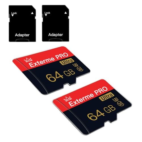 Lot de 2 cartes mémoire Micro SD 64 Go Classe 10 avec adaptateur SD haute vitesse pour tablette, appareil photo, drone