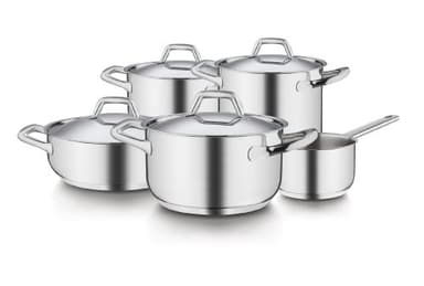 BARAZZONI, Batterie Chef Line Batterie, composition 9 pièces, acier 18/10, PFAS Free, convient également pour induction, lavable au lave-vaisselle, extérieur brillant, intérieur satiné, fabriqué en