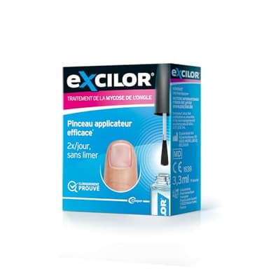 EXCILOR - Solution - Traitement de la Mycose De l’Ongle - Pénétration Instantanée* - Pour Des Ongles Sains & Beaux - Application Facile Au Pinceau - Sans Limer - Cliniquement Prouvé** - 3,3ml