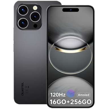 OUKITEL P1 - Telephone Portable Android 14,120Hz AMOLED FHD+ 6,7" Téléphone Portable Débloqué 4G,Helio G99,24Go (8+16) RAM+256Go/2To, Smartphone 5150mAh,50MP/Face ID/Fingerprint/2Ans Garantie,Noir