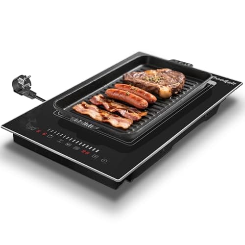 Cooksir Plaque Induction 2 Feux avec Prise, Table de cuisson électrique Encastré 29CM, Zone Combinée Flexible(pour Grill), Minuteur 99 minutes, Verrouillage de Sécurité, 230V, Noir, Cadre Métallique