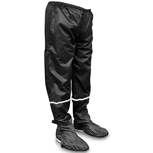 RainRider Pantalon de pluie pour homme/femme (noir) imperméable avec couvre-chaussures pliables, vêtements de cyclisme résistants à la pluie, adaptés pour la randonnée, la pêche ou le jardin (noir