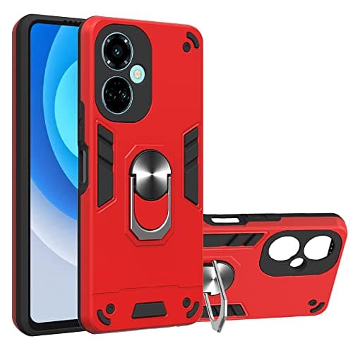 YKTO Armure Housse TPU Silicone Coque Téléphone pour Tecno Camon 19 Pro Sergeant Stand Armor Coque Fine Antichoc Résistante Chutes Arrière Métal TPU+PC Étui Protection Tecno Camon 19 Pro 5G,Rouge