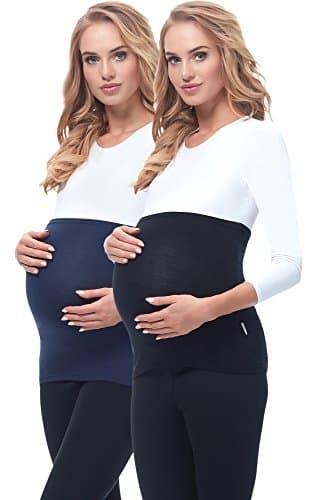 Be Mammy Pack de 2 Ceinture de grossesse Femme 169 (Noir/Bleu Foncé, 36/38)
