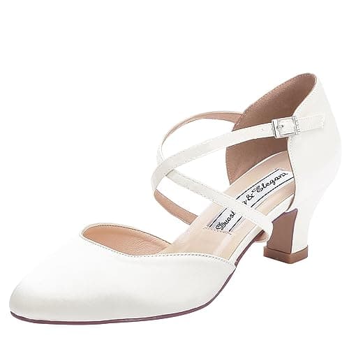 Duosheng & Elegant HC1921 femmes lacets lacets chaussures de mariage partie talons hauts chaussures de mariage satin Ivoire taille 38