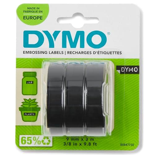 Étiquettes de marquage en vinyle Dymo, rouleaux de 9 mm x 3 m, impression en blanc sur fond noir, autocollantes (lot de 3), S0847730