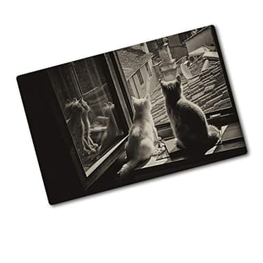 Tulup Planche À Découper - 80x52cm - Protection Plaque Induction Cuisson Tapis de Découpe Verre Trempé - Chats Par La Fenêtre