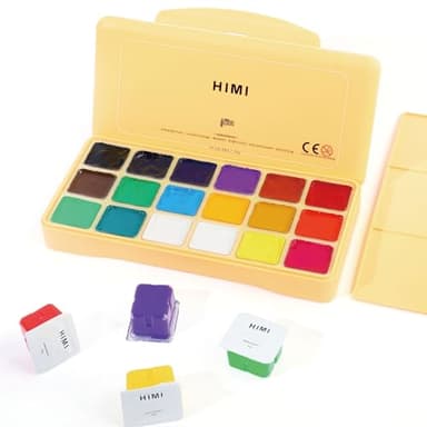 HIMI Peinture Gouache Kit 18 Couleurs x 30ml Non Toxiques Unique de Tasse de Gelée avec Etui Portable pour Artiste Étudiant