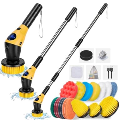 Brosse Electrique Nettoyage Rotative, Brosse de Nettoyage Electrique avec 17 Têtes de Brosse et Poignée Réglabl, Brosse Nettoyage Salle de Bain, pour Carrelage, Sol, Cuisine, Voiture