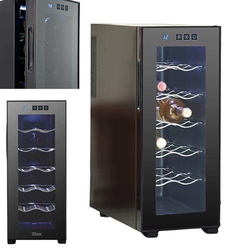 Zilan Réfrigérateur à vin autonome silencieux - 12 bouteilles - 33 l - Éclairage LED - Refroidisseur de vin - Petite armoire climatique à vin - Mini réfrigérateur - Mini réfrigérateur - Mini bar avec
