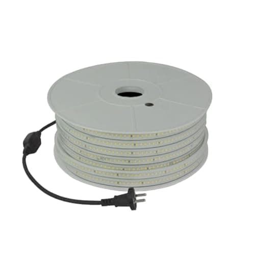 SICOM Ruban Led simple rang de longueur 50 mètres IP65 8W/ml 230V avec alimentation. 3000K blanc chaud / 6500K blanc froid. Eclairage chantier. (3000K Blanc chaud)