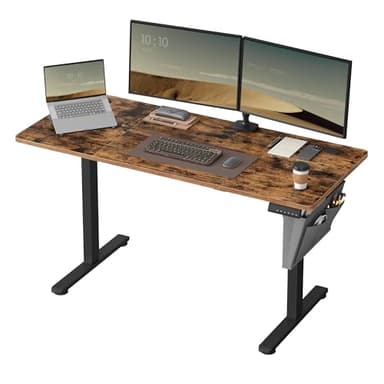 SONGMICS Bureau Électrique Réglable en Hauteur, 140 x 60 cm, Table Assis-Debout, Fonction Mémoire 4 Hauteurs, pour Bureau, Télétravail, Marron Rustique LSD134K01