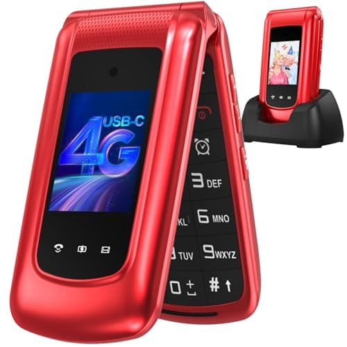 4G Telephone Portable Senior Débloqué, Téléphone Portable à Clapet avec Grandes Touches, Téléphone Portable Personnes âgées, Double SIM,Double Écran 2,4 "+1,77 ", Bouton SOS,Station de Charge (Rouge)