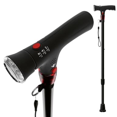 Gehstock höhenverstellbar mit Panikalarm und LED-Licht aus Alu Leichtgewicht nur 312g ALS verstellbare Gehhilfe Spazierstock mit Handschlaufe Höhe 74-95cm Stabil für Senioren Damen Herren BIS 136kg
