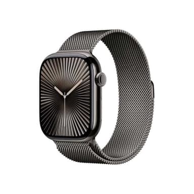 Apple Watch Series 10 (46 mm GPS + Cellular) Montre connectée avec Boîtier en Titane Ardoise et Bracelet Milanais Ardoise (M/L). Suivi de l’activité Physique, app ECG, écran Retina Toujours activé