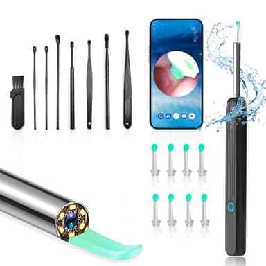 Otoscope Oreille, Nettoyant Oreille Otoscope, 1296P HD Kit Camera Oreille d'élimination du cérumen avec 6 lumières LED, Outil De Nettoyage D'oreille De 4,5 Mm, Adapté Aux iOS et Android (Noir)