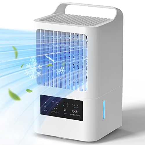 OMISOON Climatiseur Mobile, 800 ml Climatiseur Portable, Refroidisseur d'air 4 en 1 avec 120° Oscillation, 3 Vitesses de Ventilateur, 2 Modes de Brumisation, Poignée, Chambre à Coucher, Bureau