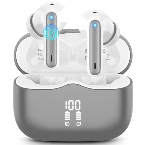 Écouteurs Bluetooth 5.4, Ecouteurs Bluetooth sans Fil avec ENC Réduction Antibruit Mic, 40H Hi-FI Son Stéréo Durée de Lecture, Oreillette Sans Fil IP7 Étanche, Écran LED, Casque pour Android iOS, Gris