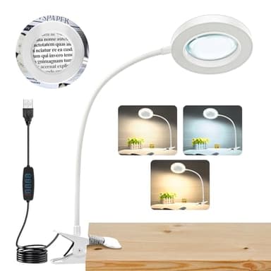 NZQXJXZ Lampe loupe avec 3 Modes de Couleur - 10X loupe de Lecture à Clip métallique avec lumière alimentée par USB pour Les Circuits imprimés, la réparation, l'artisanat, la Lecture, la Couture