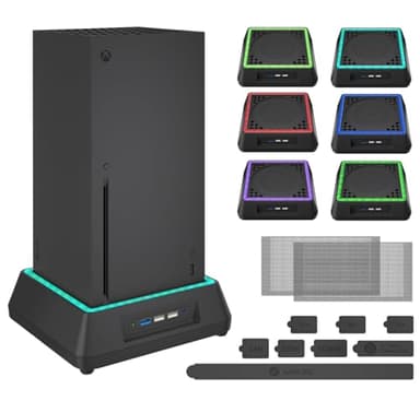 Ventilateur de refroidissement pour Xbox Series X, station de refroidissement avec indicateur LED RVB avec 3 niveaux de vitesse réglable pour Xbox Series X, port USB 3.0 et ports USB 2.0 (Noir)
