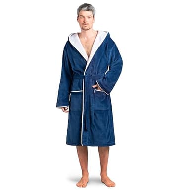 Twinzen Peignoir Homme Eponge Bleu Royal - 100% Coton Velours Premium OekoTex - Robe de Chambre Homme Peignoir de Bain Eponge Ultra Doux - Taille L