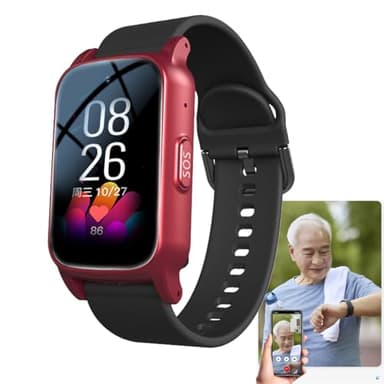 Détecteur De Chute， Montre d'urgence Senior, Traceur GPS Personne Âgée, Montre pour Personne Âgée, SOS Aide en Un Clic Appel Vidéo Appel Vocal IP67 Étanche,Red
