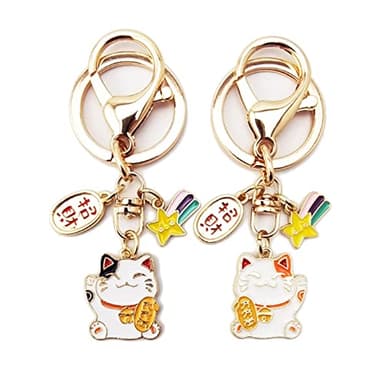 2 Pièces Porte-Clés Chat Porte-Bonheur, Pendentif Porte-Bonheur Chat, Porte-Clés Maneki Neko Style Japonais, pour Sacs à Main, Porte-Clés, Cadeaux (style aléatoire)