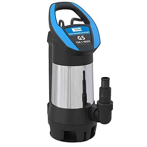 Güde 94679 Pompe submersible pour eaux usées GS 750.1 INOX (interrupteur à capteur réglable sur 4 positions, gaine en acier inoxydable, volume de refoulement 15000 l/h), noir, acier inoxydable, bleu