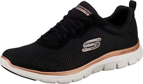 Skechers Femme Flex Appeal 4.0 Brilliant View Basket, Black Mesh Rose Gold Trim, 38 EU