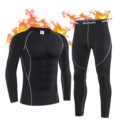 Homme Ensemble de sous Vetements Thermiques de Compression sous-Vêtement Thermique Léger et Chaud Respirants Fonctionnel Réchauffants Base Layer Long Underwear Set Noir XXL