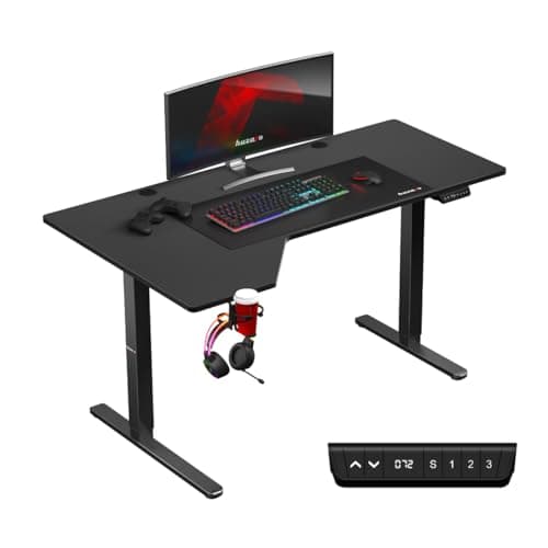 huzaro Hero 9.1 | Bureau d'angle Assis Debout | Electrique - Hauteur réglable | 3 Commandes de mémoire | Design Ergonomique | Construction en métal | Parfait pour Un Poste PC Gaming | Noir