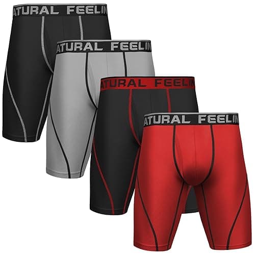 Natural Feelings 9in Lot de 4 Boxer Homme Long Calecons Homme Elastique sous-vêtements Homme Boxer Hommes Sport Boxer Anti Transpiration L