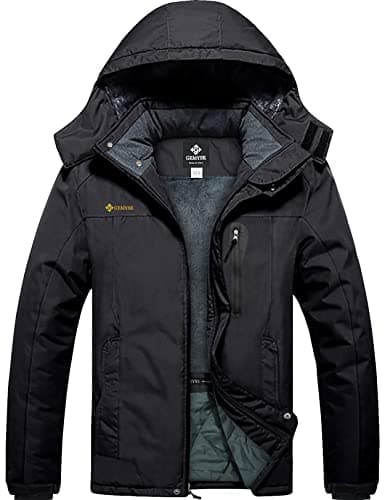 GEMYSE Homme Veste de Ski Imperméable de Montagne Manteau d'hiver Extérieur en Polaire Coupe-Vent avec Capuche(Noir Pur,XXL)