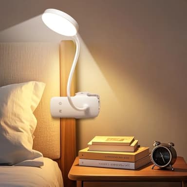 Lampe de Chevet Sans Fil, 5 Luminosité + 5 Température Couleur Lampe de Lecture,3600mAh Lampe Led Rechargeable,360° Flexible Lampe Pince Lampe de Bureau Sans Fil,Lampe de Table Sans Fil,Lampe Sans Fil