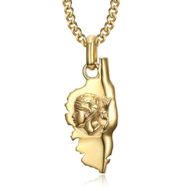 BOBIJOO Jewelry - Pendentif Collier Corse Carte île de beauté Corsica Tête de Maure Acier Inoxydable Or Doré Plaqué Chaîne