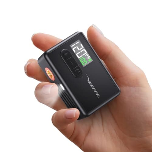 VEEAPE Tiny Pump Mini Pompe pour vélo, 120 PSI Pompe électrique pour vélo, Pompe Portable pour vélo avec Valve Presta et Schrader pour vélos de Route, VTT, vélos de Ville et vélos électriques