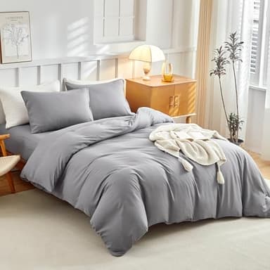 Tokokimo Parure de Lit 4 Pièces Housse de Couette 220x240cm + Drap Housse 160x200cm avec 2 taies d'oreillers 65x65cm en Microfibre, Style Simple et Classique, Couleur Unie, Gris Clair