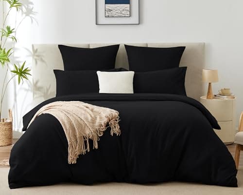 WAVVE Housse de Couette 220x240 cm avec 2 Taies d'oreiller 65x65 cm，Parure de Lit 2 Personnes pour lit 180x200 avec Fermeture Éclair Sets de Housse Couette en Microfibre, Noir 220 x 240 240x220