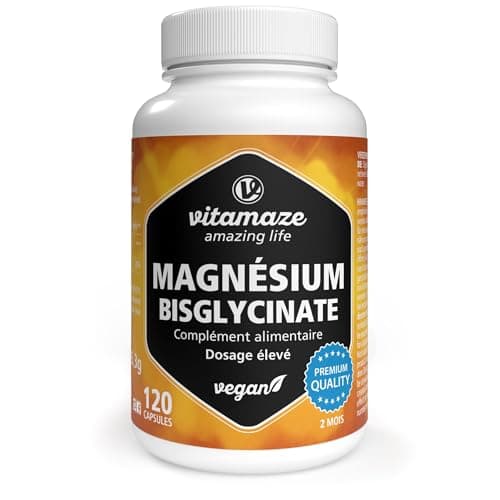 Magnésium Bisglycinate gélules hautement dosé & végétalien, 1500 mg en seulement 2 gélules dont 300 mg de magnésium élémentaire, 120 gélules pour 2 mois, sans additifs, Fabriqué en Allemagne